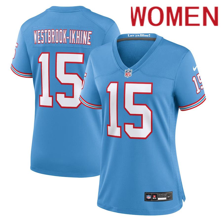 Women Tennessee Titans 15 Nick Westbrook-Ikhine Nike Light Blue Oilers Throwback Player Game NFL Jersey